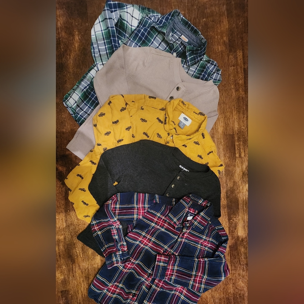 Old Navy Kids Plaid and Solid Shirts Set Bundle